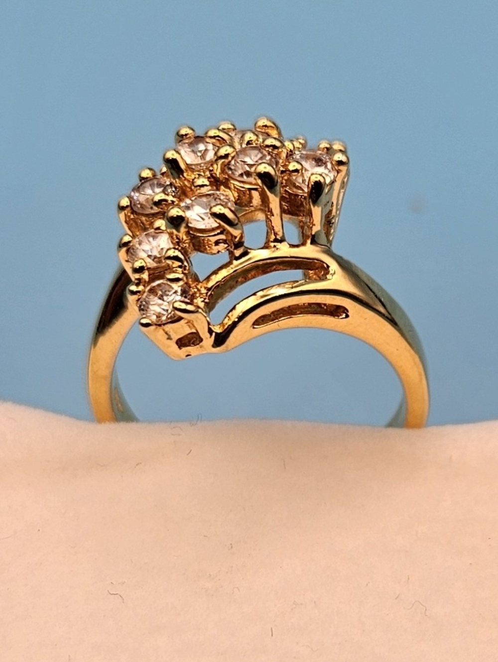 Vintage Cluster Ring Gold Tone Clear Round Rhinestone Size 7.5 Cocktail Jewelry